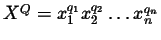$X^Q = x_1^{q_1}x_2^{q_2}\dots x_n^{q_n}$