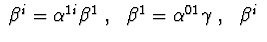 $\ \beta^{i} = \alpha^{1i}\beta^{1}\ ,\ \ \beta^{1}= \alpha^{01}\gamma\ ,
\ \ \beta^{i}\ $
